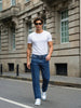 Men's Blue Relaxed Fit Washed Denim Jeans Non-Stretchable