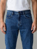 Men's Blue Relaxed Fit Washed Denim Jeans Non-Stretchable