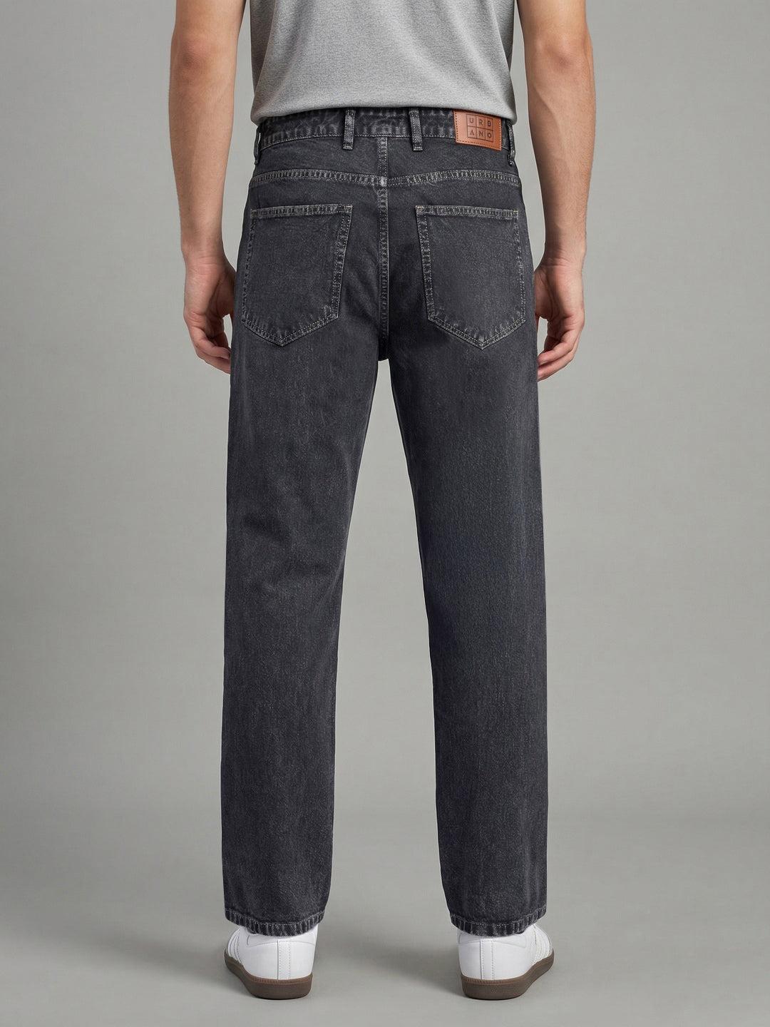 Men's Grey Relaxed Fit Washed Denim Jeans Non-Stretchable