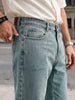 Men's Ice Blue Relaxed Fit Washed Denim Jeans Non-Stretchable