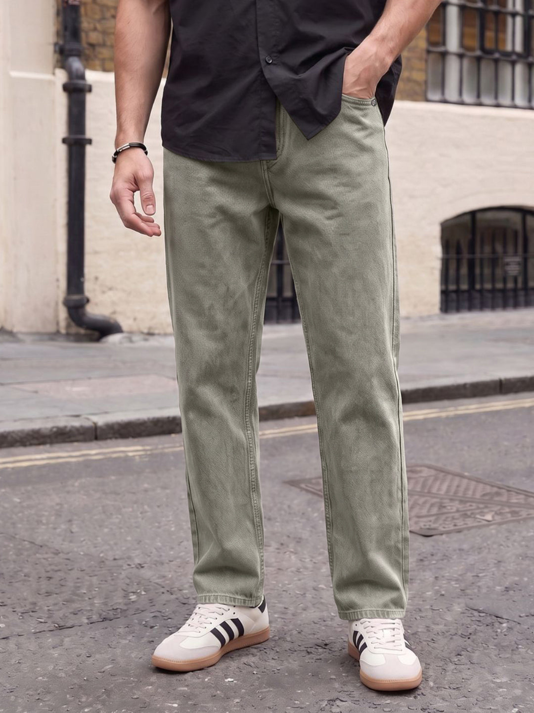 Men's Ice Grey Relaxed Fit Washed Denim Jeans Non-Stretchable