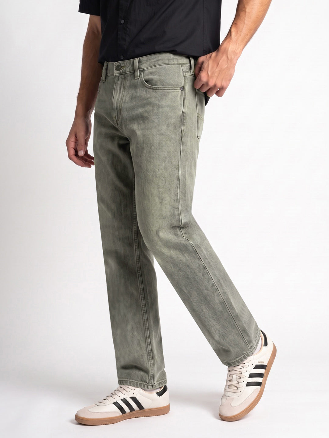 Men's Ice Grey Relaxed Fit Washed Denim Jeans Non-Stretchable