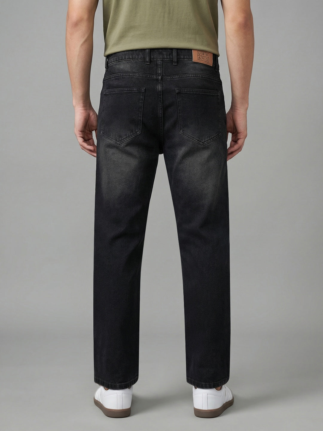 Men's Black Relaxed Fit Washed Denim Jeans Non-Stretchable