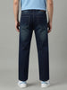 Men's Dark Blue Relaxed Fit Washed Denim Jeans Non-Stretchable