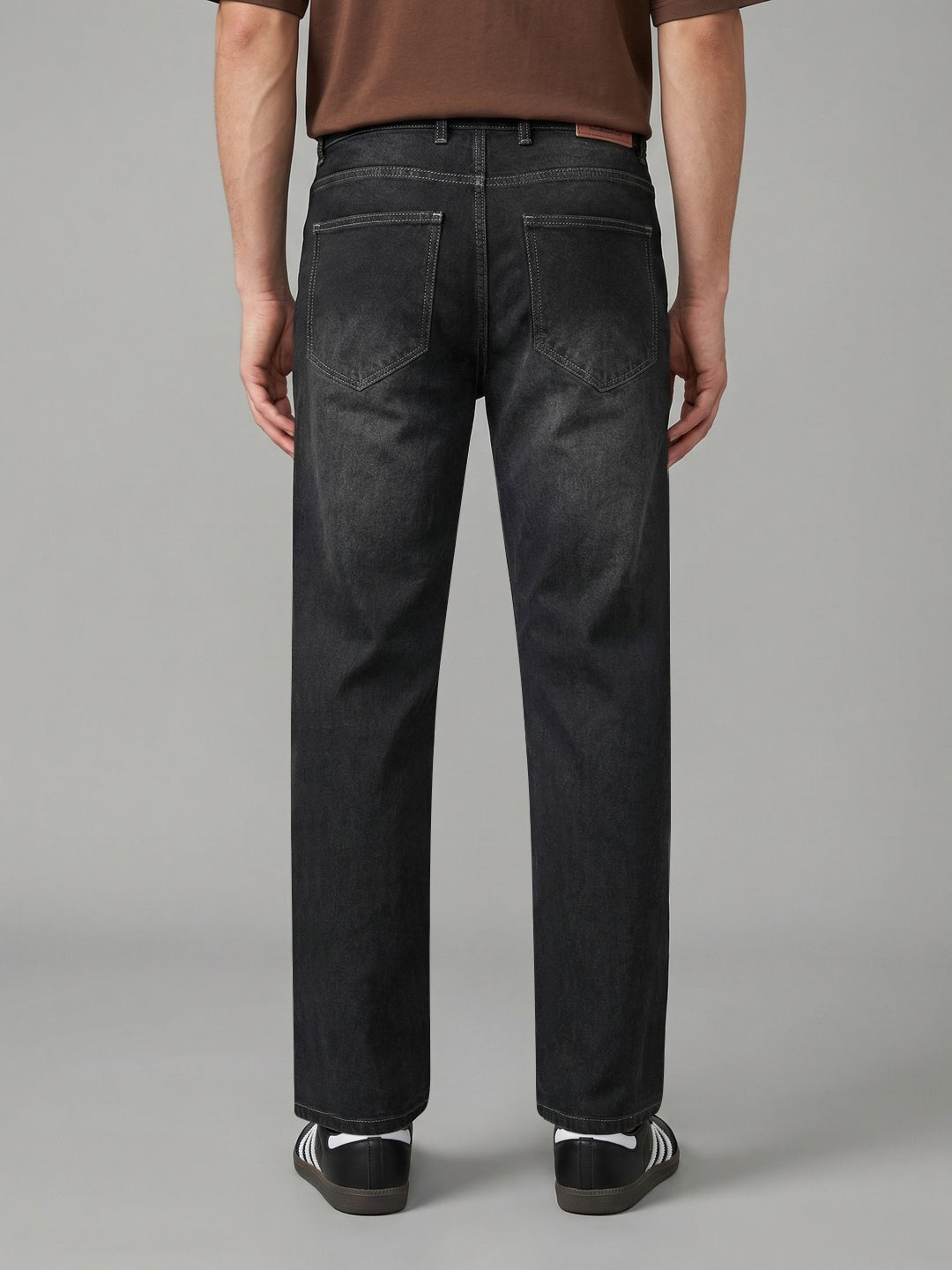 Men's Dark Grey Relaxed Fit Washed Denim Jeans Non-Stretchable