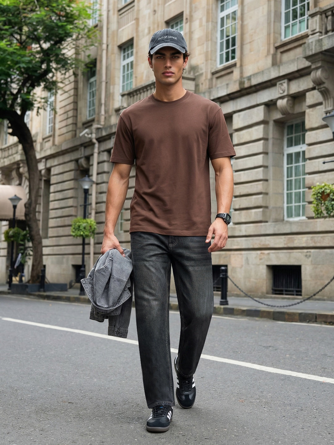 Men's Dark Grey Relaxed Fit Washed Denim Jeans Non-Stretchable