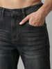 Men's Dark Grey Relaxed Fit Washed Denim Jeans Non-Stretchable