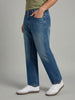 Men's Light Blue Relaxed Fit Washed Denim Jeans Non-Stretchable