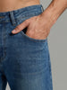 Men's Light Blue Relaxed Fit Washed Denim Jeans Non-Stretchable