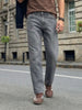 Men's Light Grey Relaxed Fit Washed Denim Jeans Non-Stretchable