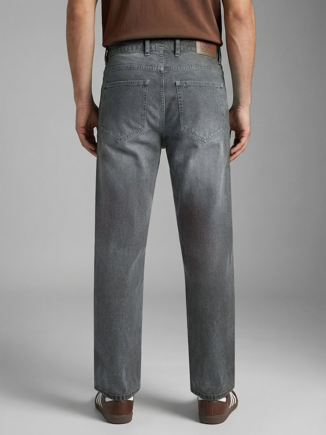Men's Light Grey Relaxed Fit Washed Denim Jeans Non-Stretchable