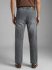 Men's Light Grey Relaxed Fit Washed Denim Jeans Non-Stretchable