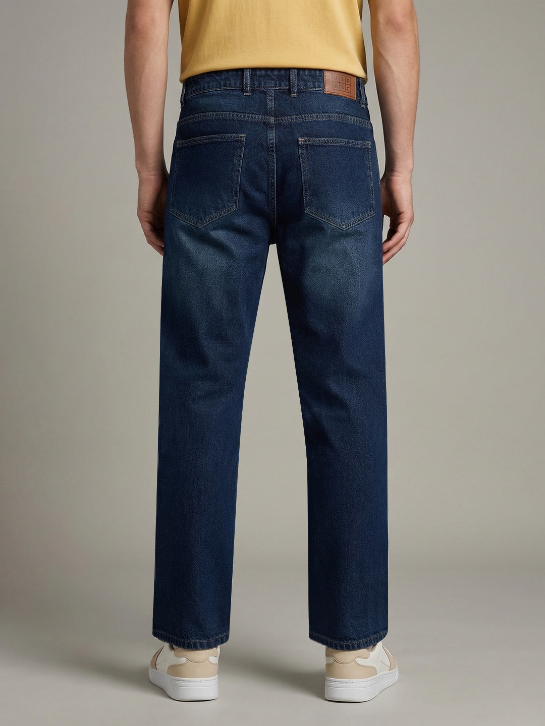 Men's Blue Relaxed Fit Washed Denim Jeans Non-Stretchable