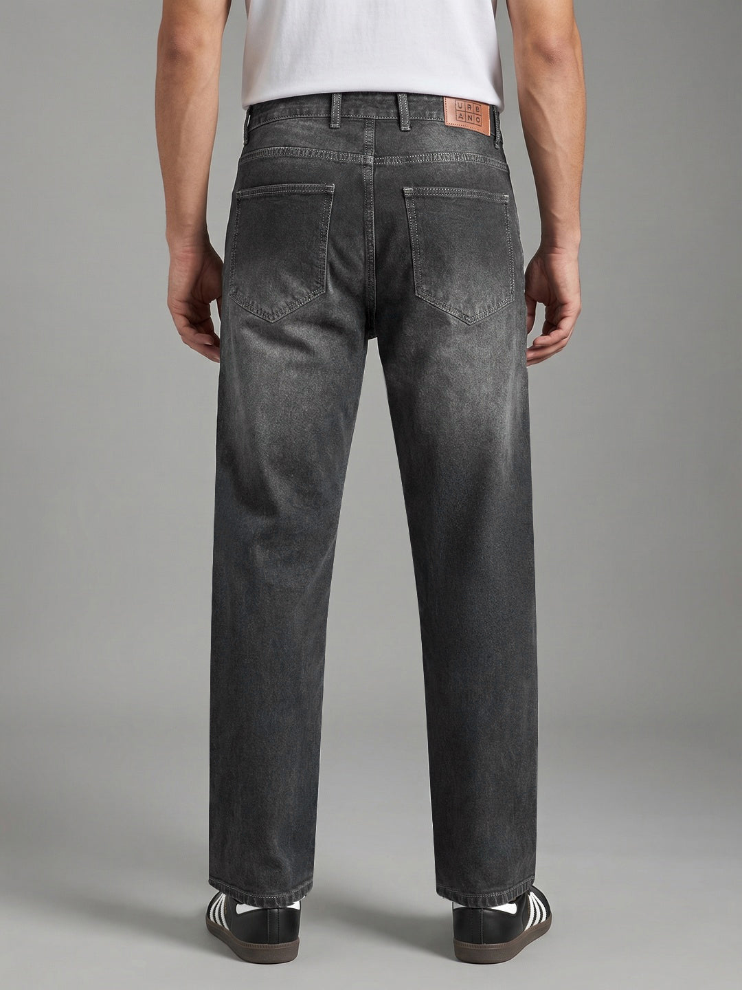 Men's Grey Relaxed Fit Washed Denim Jeans Non-Stretchable