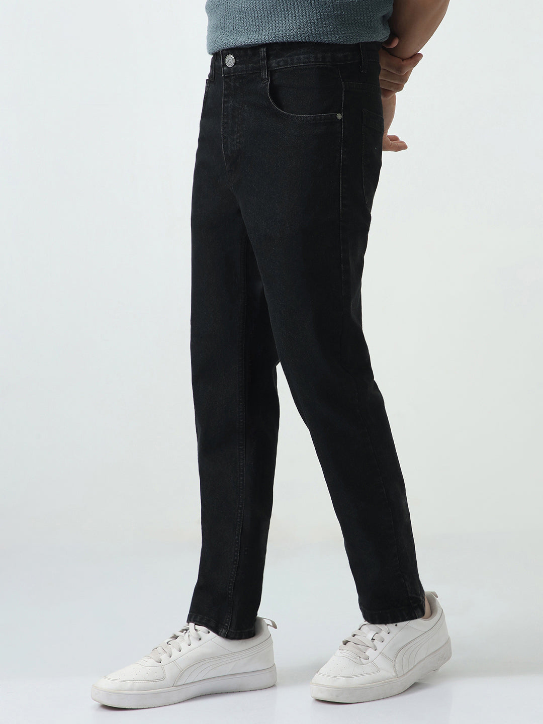 Men's Black Slim Fit Washed Denim Jeans Stretchable
