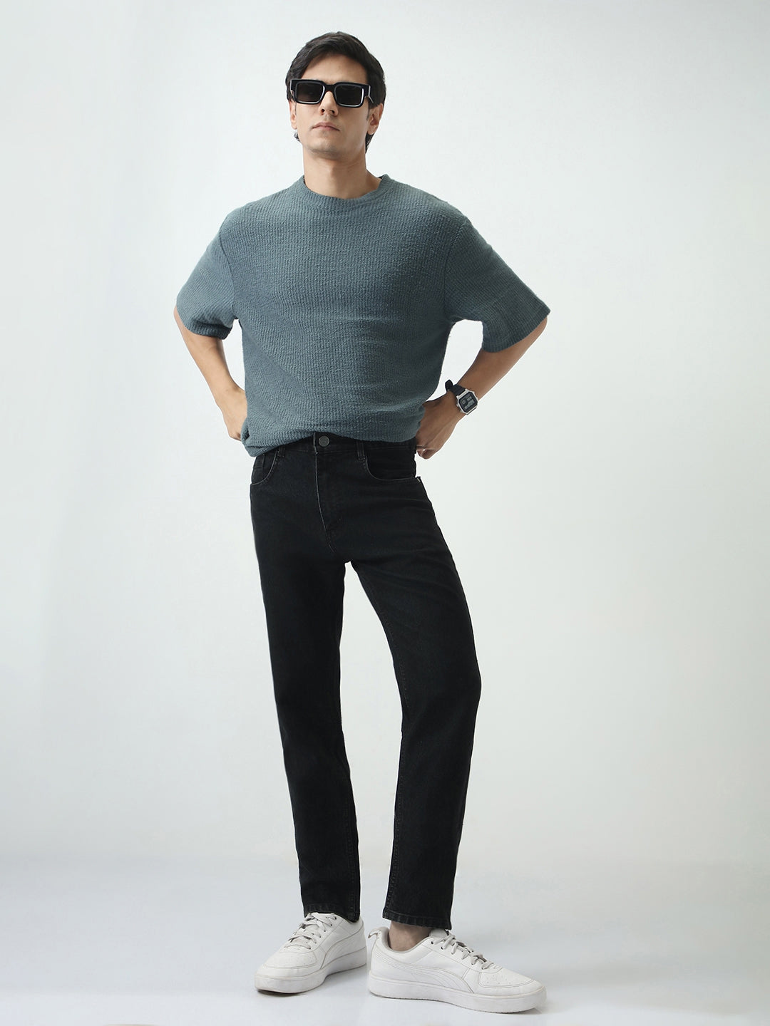 Men's Black Slim Fit Washed Denim Jeans Stretchable