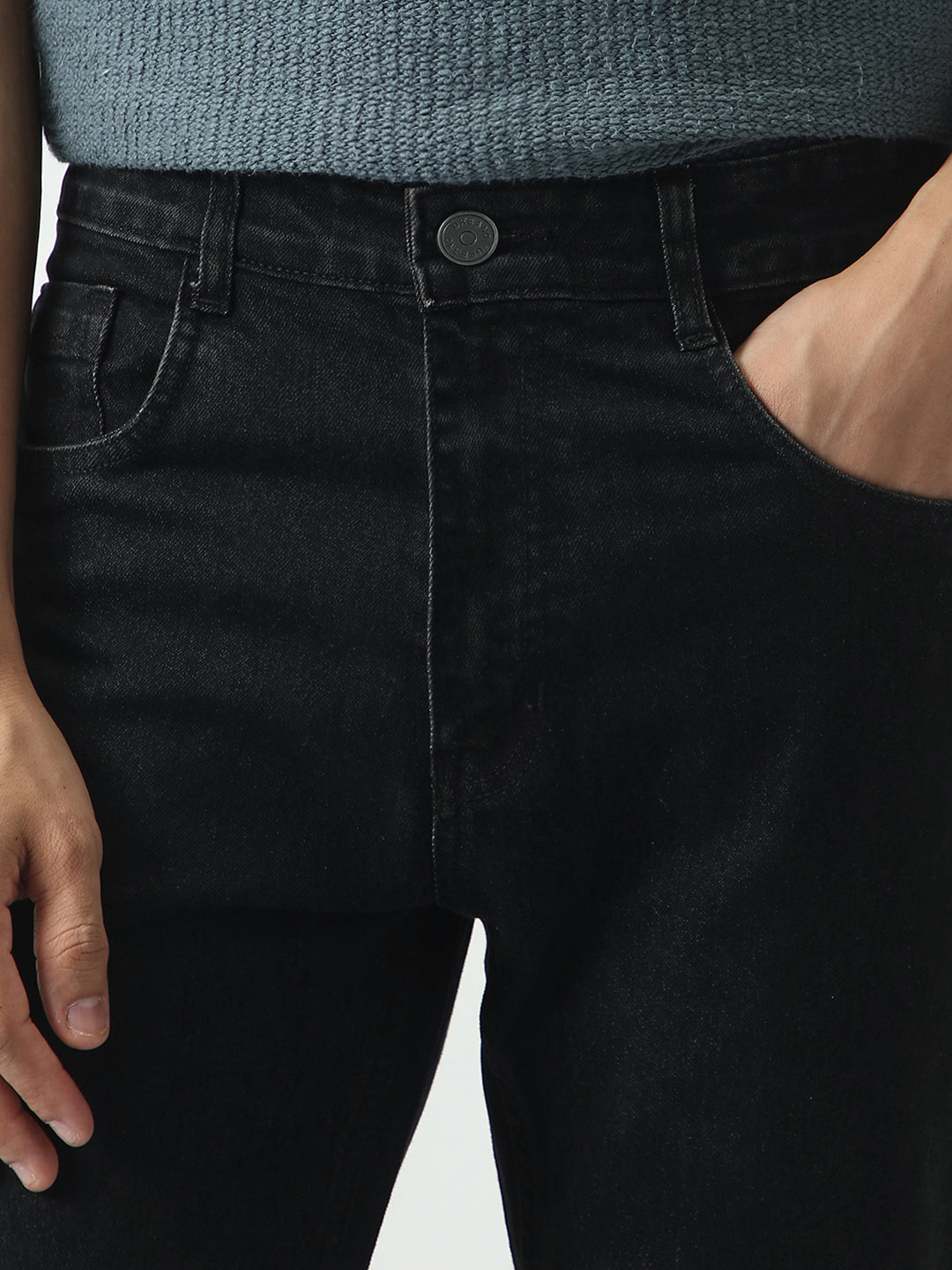 Men's Black Slim Fit Washed Denim Jeans Stretchable