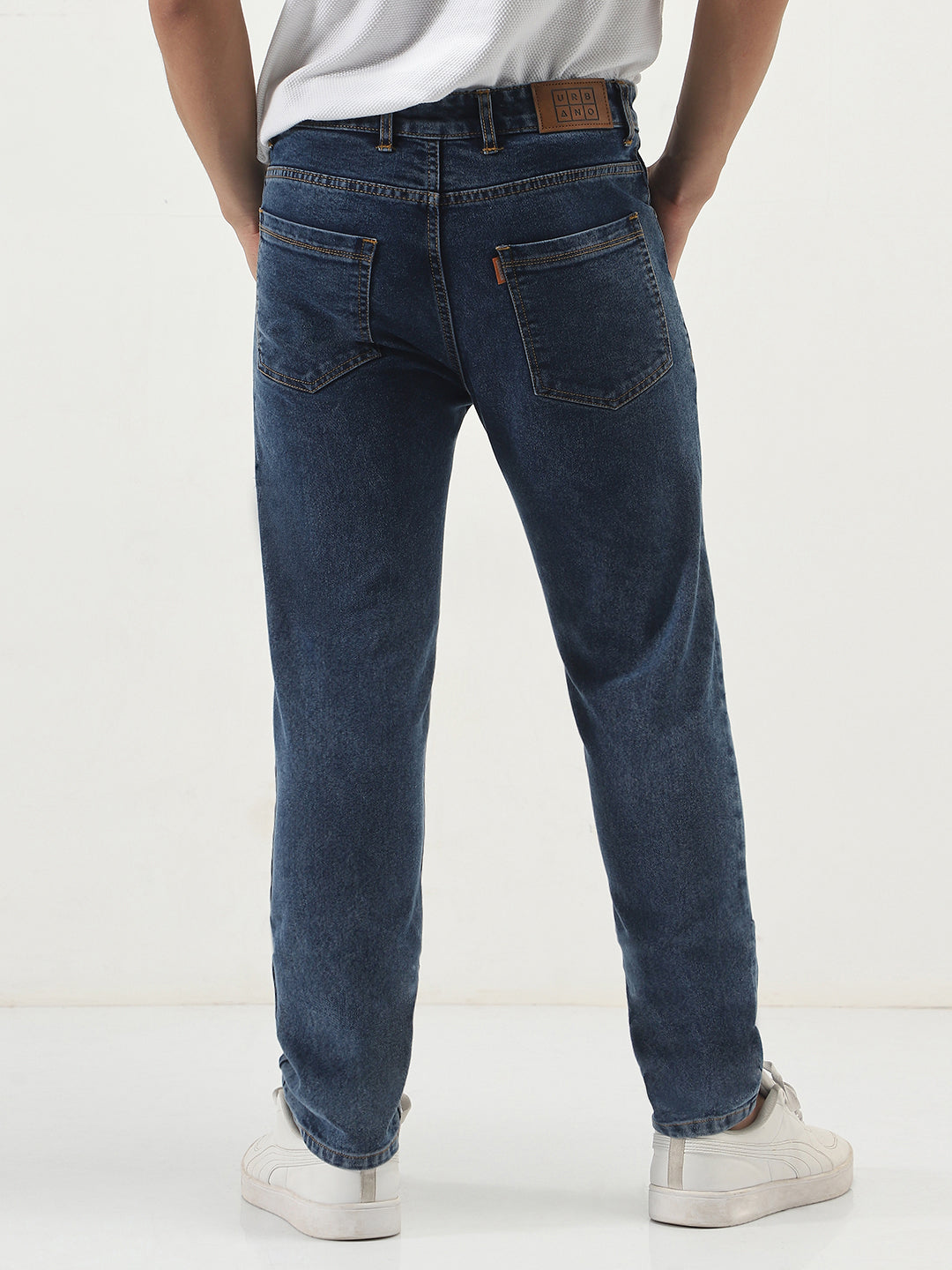 Men's Dark Blue Slim Fit Washed Denim Jeans Stretchable