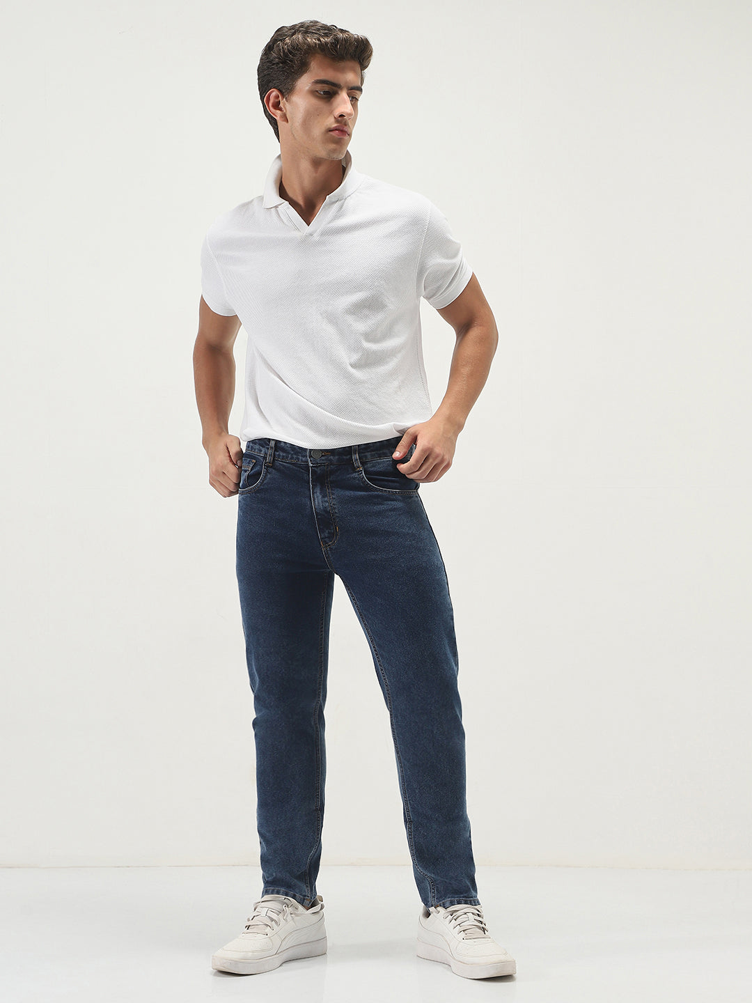 Men's Dark Blue Slim Fit Washed Denim Jeans Stretchable