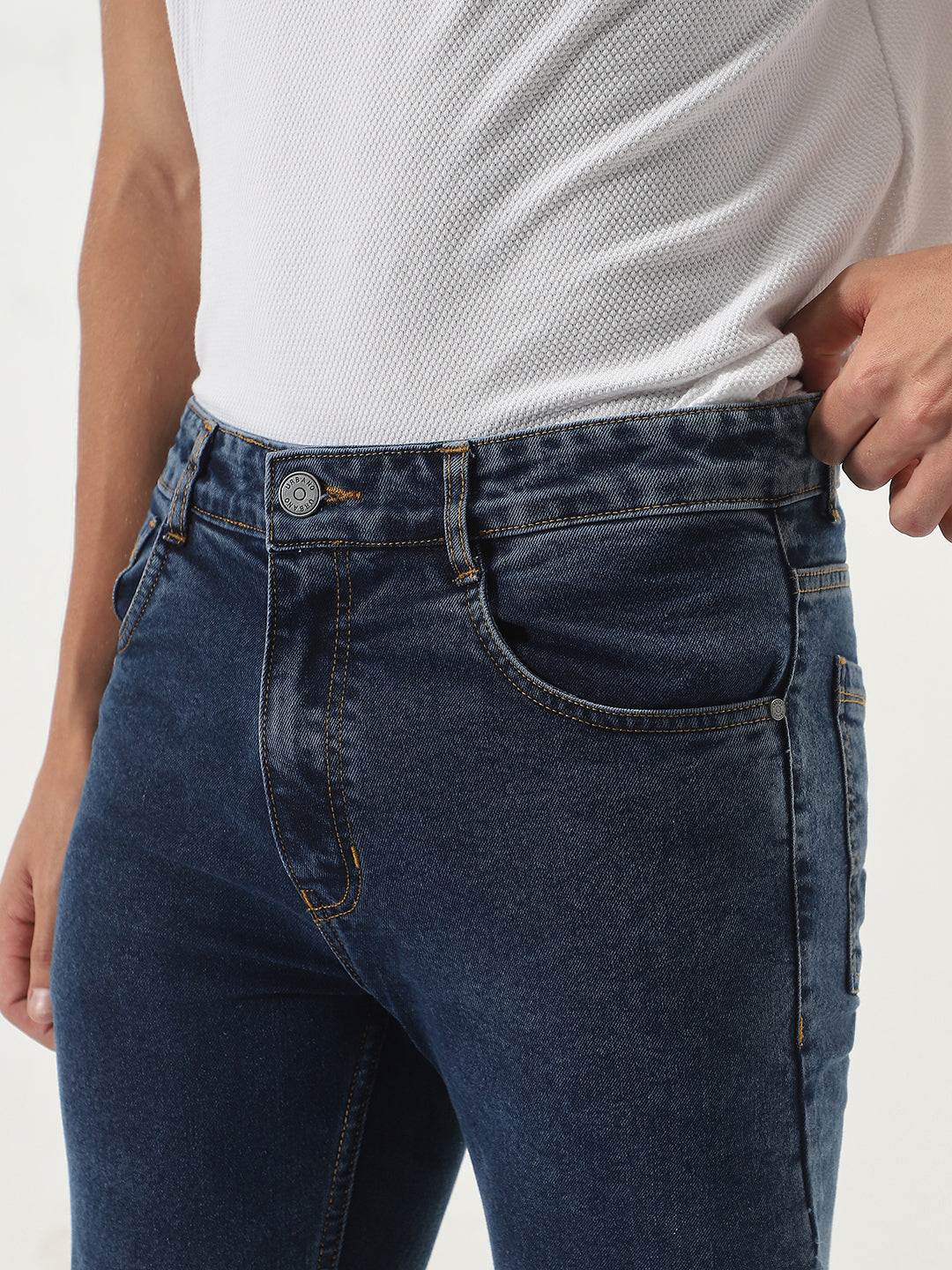 Men's Dark Blue Slim Fit Washed Denim Jeans Stretchable