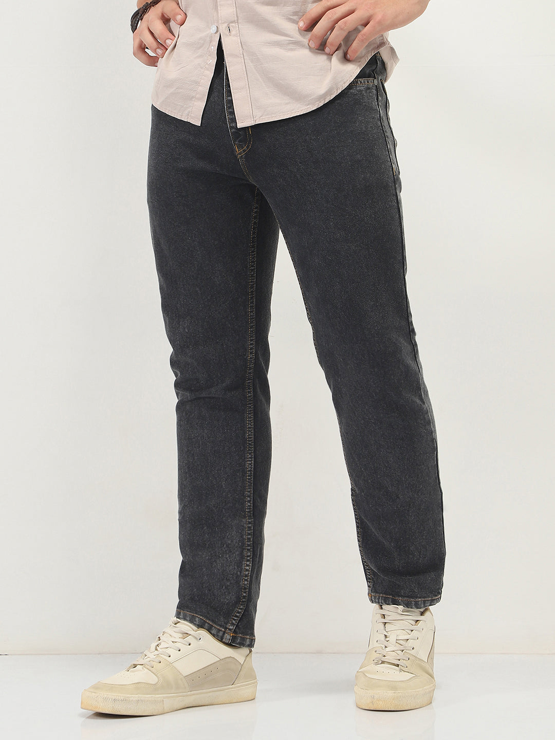 Men's Dark Grey Slim Fit Washed Denim Jeans Stretchable