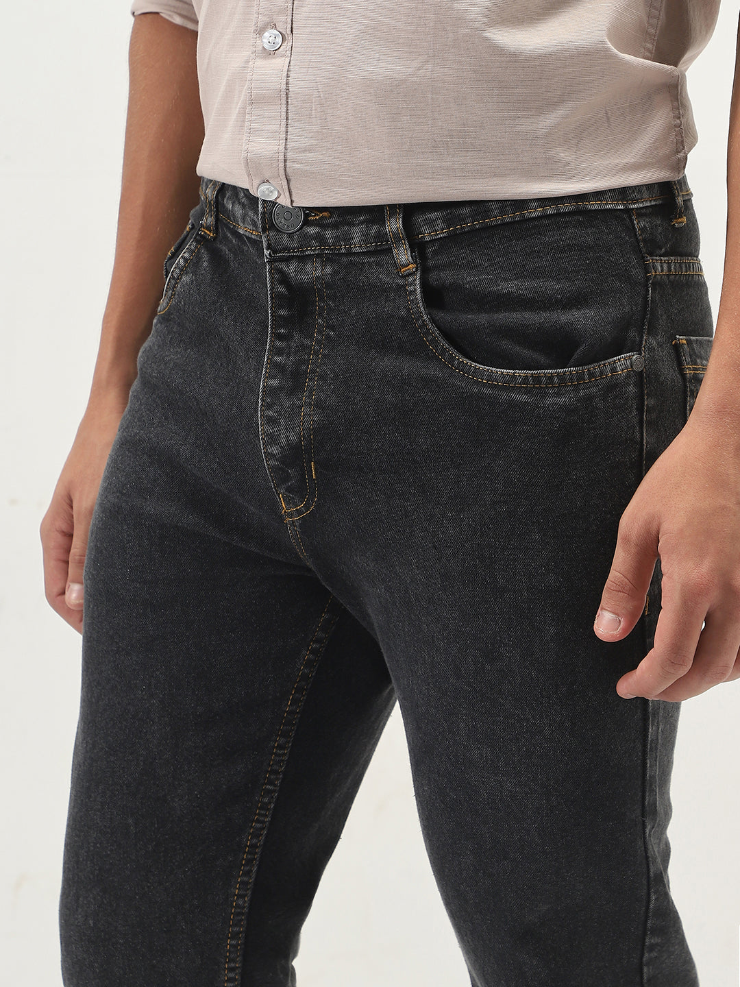 Men's Dark Grey Slim Fit Washed Denim Jeans Stretchable