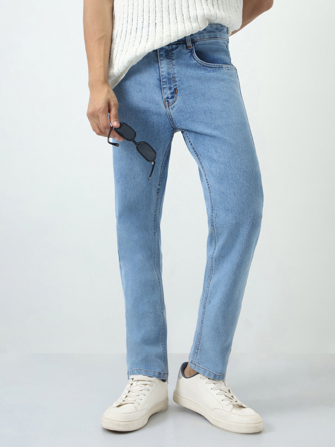 Men's Ice Blue Slim Fit Washed Denim Jeans Stretchable