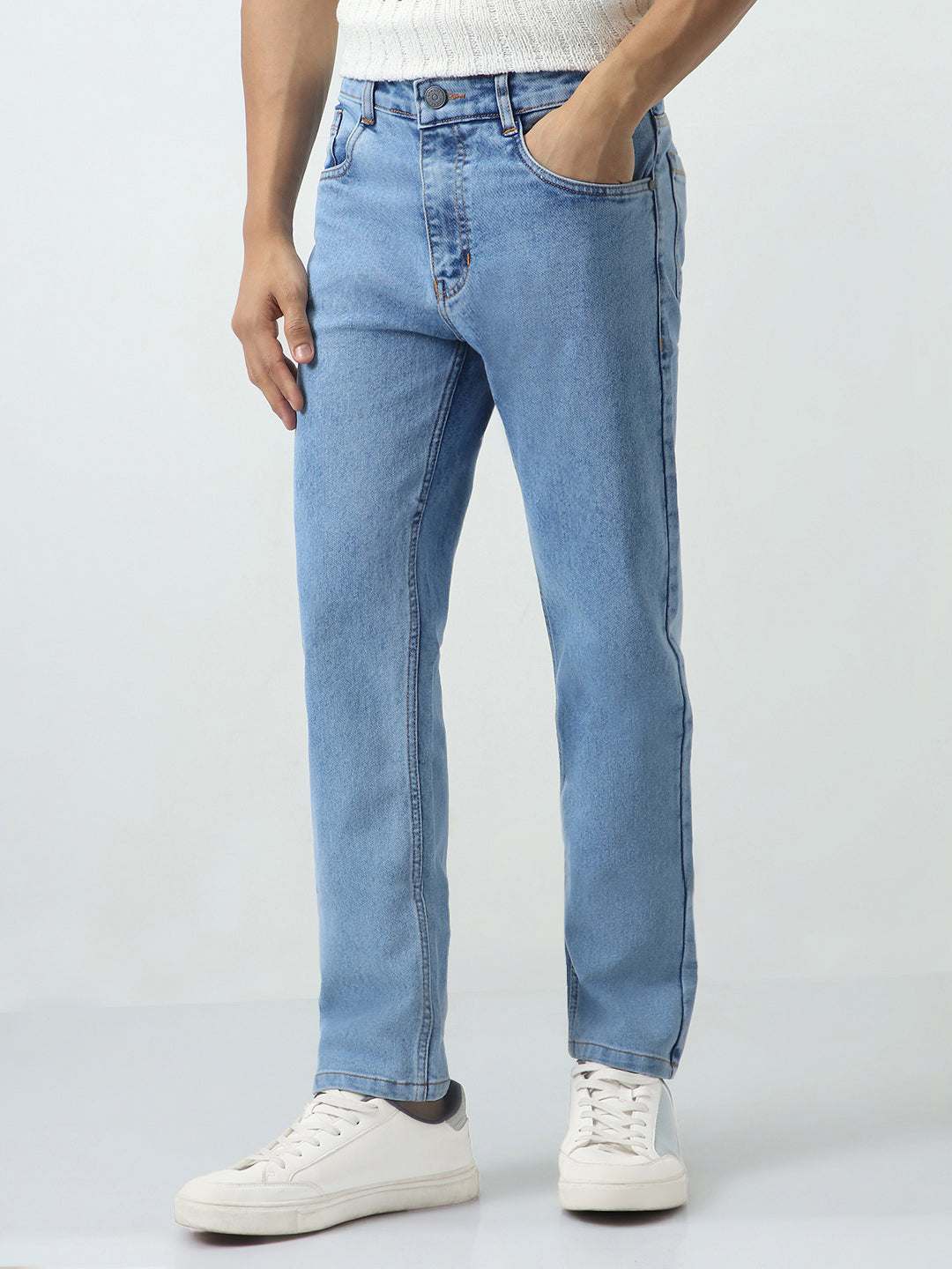 Men's Ice Blue Slim Fit Washed Denim Jeans Stretchable