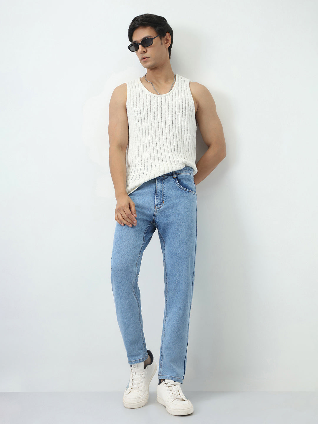 Men's Ice Blue Slim Fit Washed Denim Jeans Stretchable