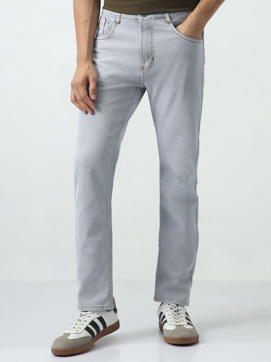 Men's Ice Grey Slim Fit Washed Denim Jeans Stretchable