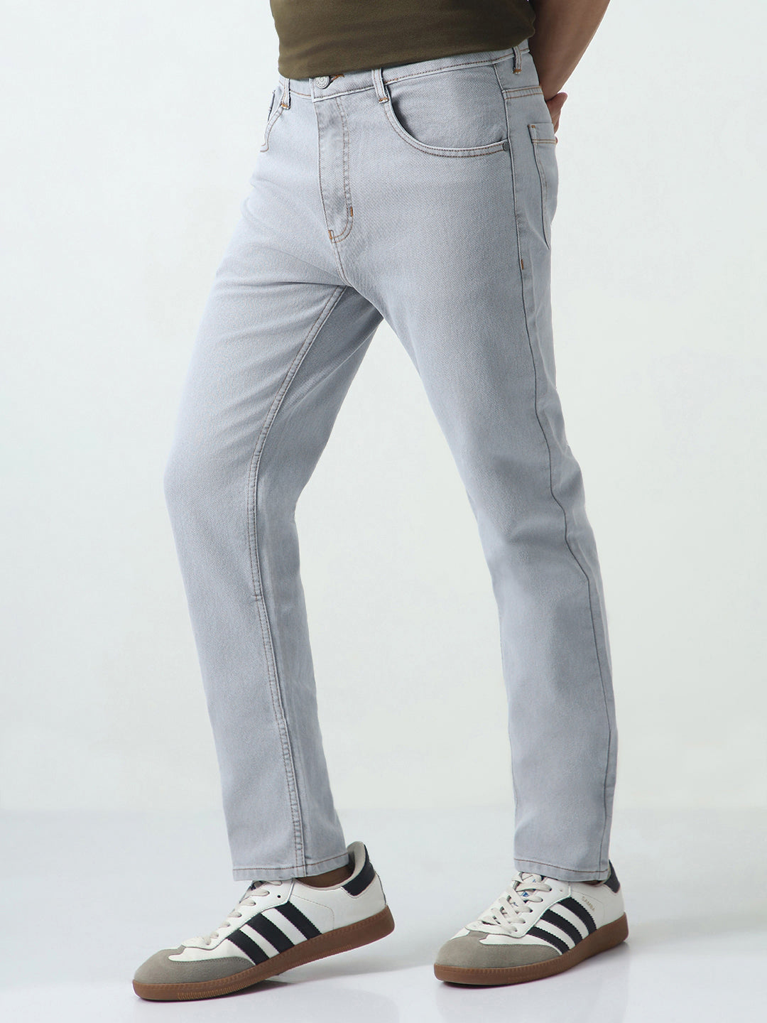 Men's Ice Grey Slim Fit Washed Denim Jeans Stretchable