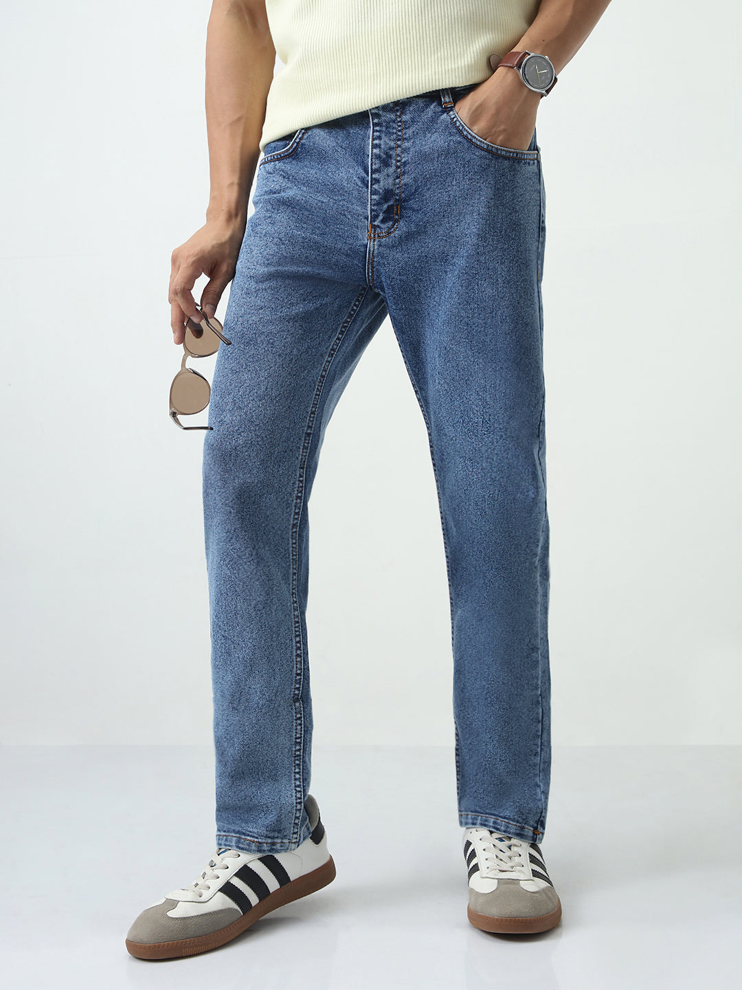 Men's Light Blue Slim Fit Washed Denim Jeans Stretchable