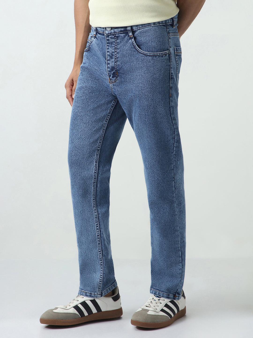 Men's Light Blue Slim Fit Washed Denim Jeans Stretchable