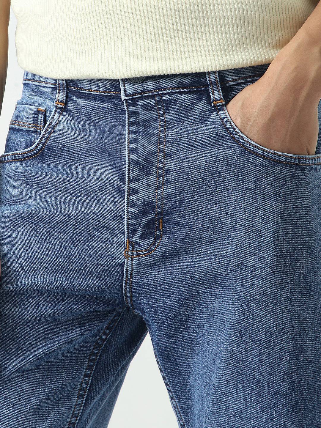 Men's Light Blue Slim Fit Washed Denim Jeans Stretchable
