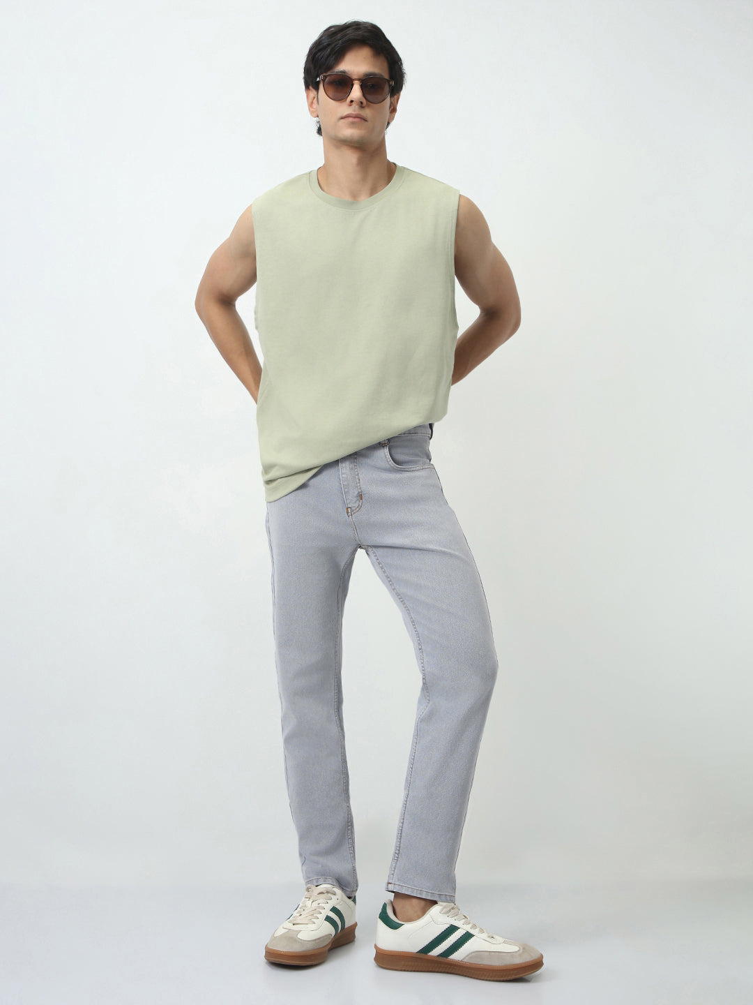 Men's Light Grey Slim Fit Washed Denim Jeans Stretchable
