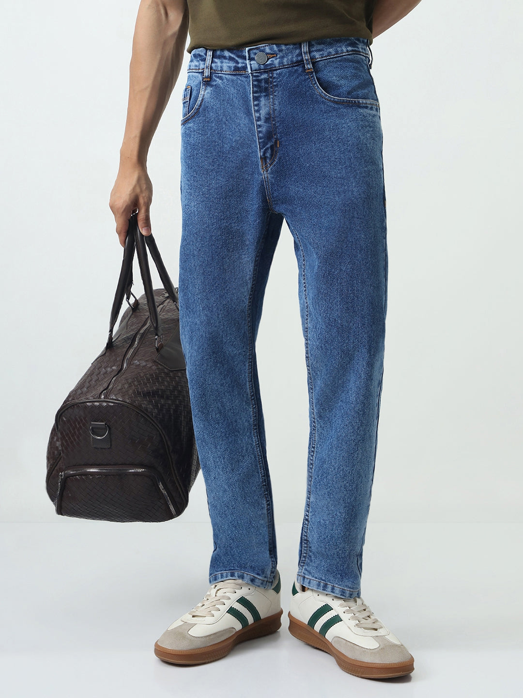 Men's Blue Slim Fit Washed Denim Jeans Stretchable