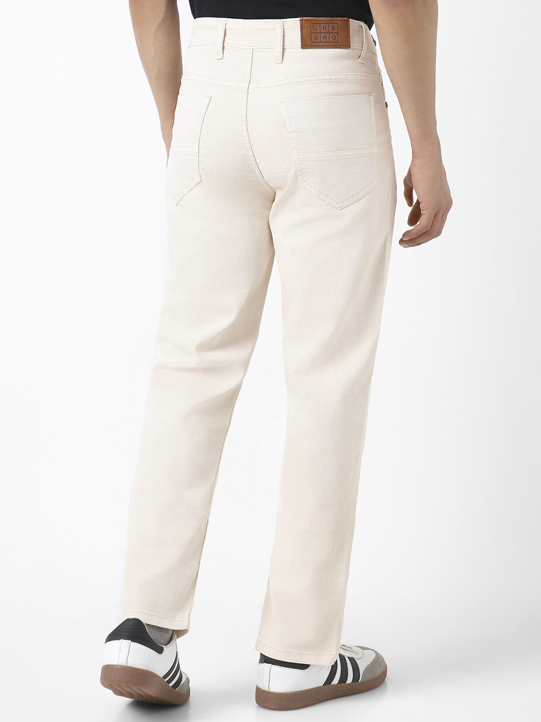 Men's Ecru Straight Fit Washed Jeans Stretchable