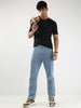 Men's Ice Blue Straight Fit Washed Jeans Stretchable