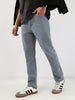 Men's Light Grey Straight Fit Washed Jeans Stretchable
