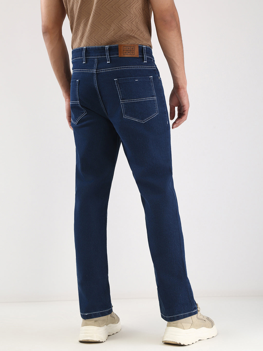 Men's Blue Straight Fit Washed Jeans Stretchable