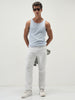 Men's White Straight Fit Washed Jeans Stretchable