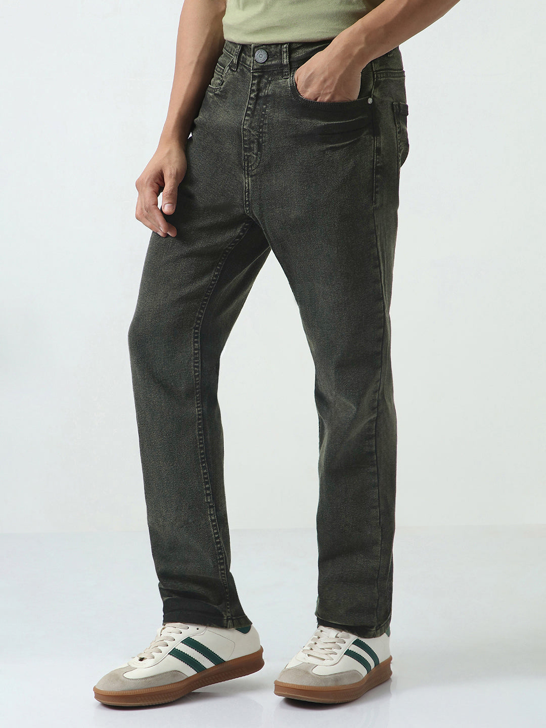 Men's Black Straight Fit Heavy Washed Jeans Stretchable