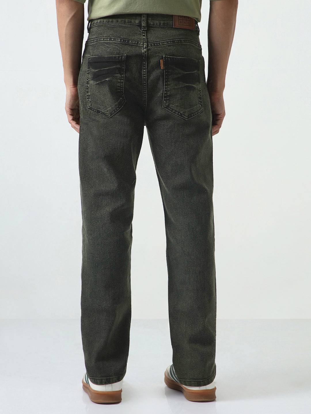 Men's Black Straight Fit Heavy Washed Jeans Stretchable
