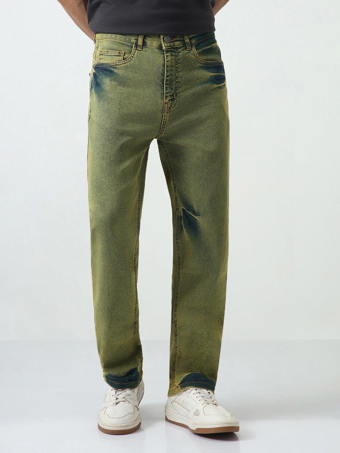Men's Ice Blue Straight Fit Heavy Washed Jeans Stretchable