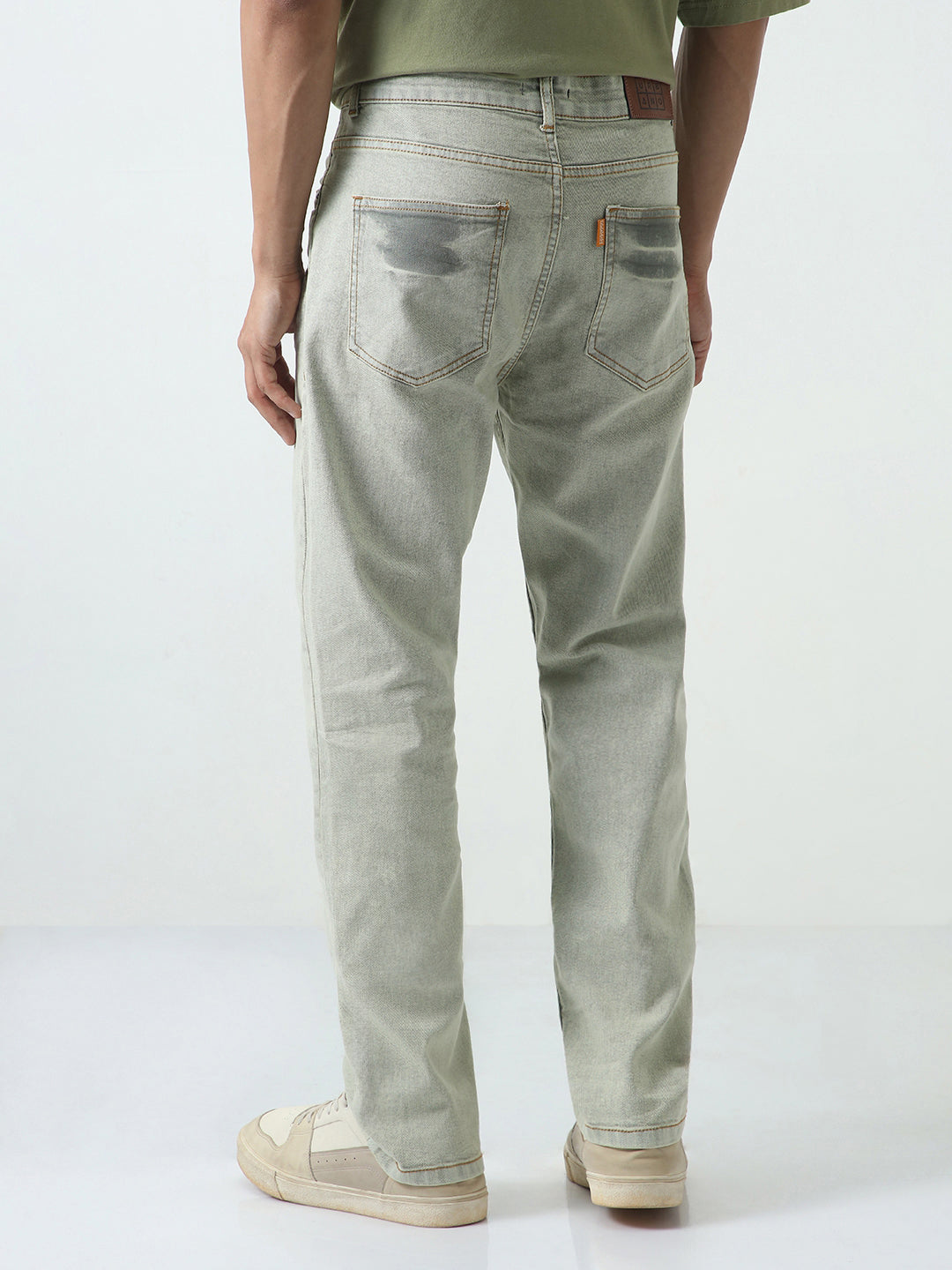 Men's Ice Grey Straight Fit Heavy Washed Jeans Stretchable