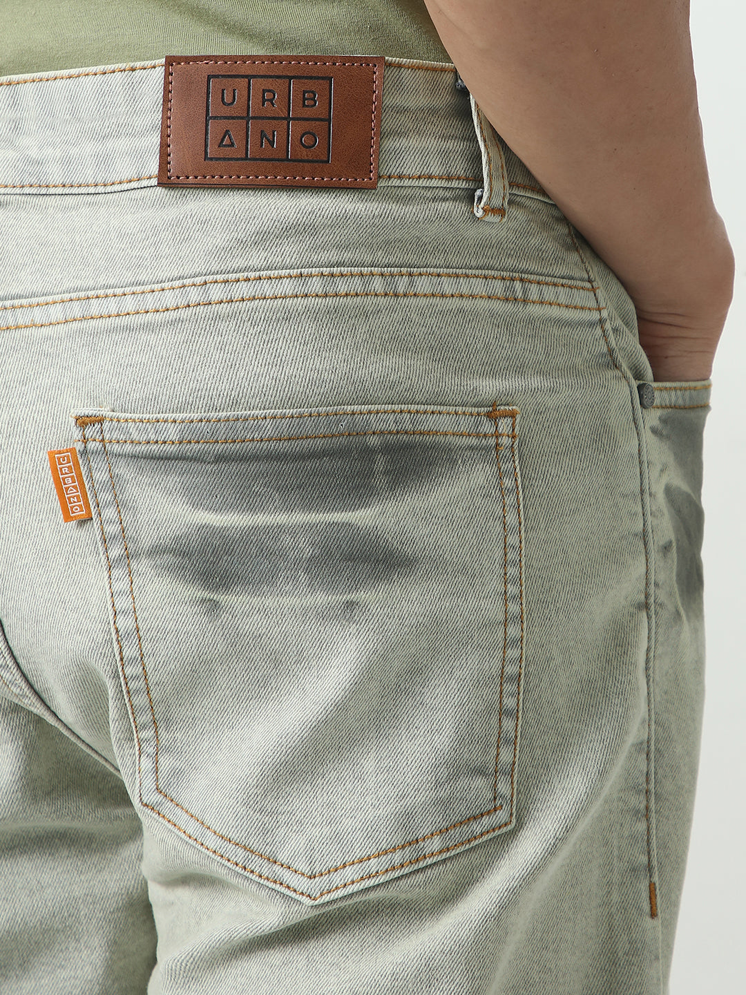 Men's Ice Grey Straight Fit Heavy Washed Jeans Stretchable