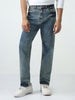 Men's Light Blue Straight Fit Heavy Washed Jeans Stretchable