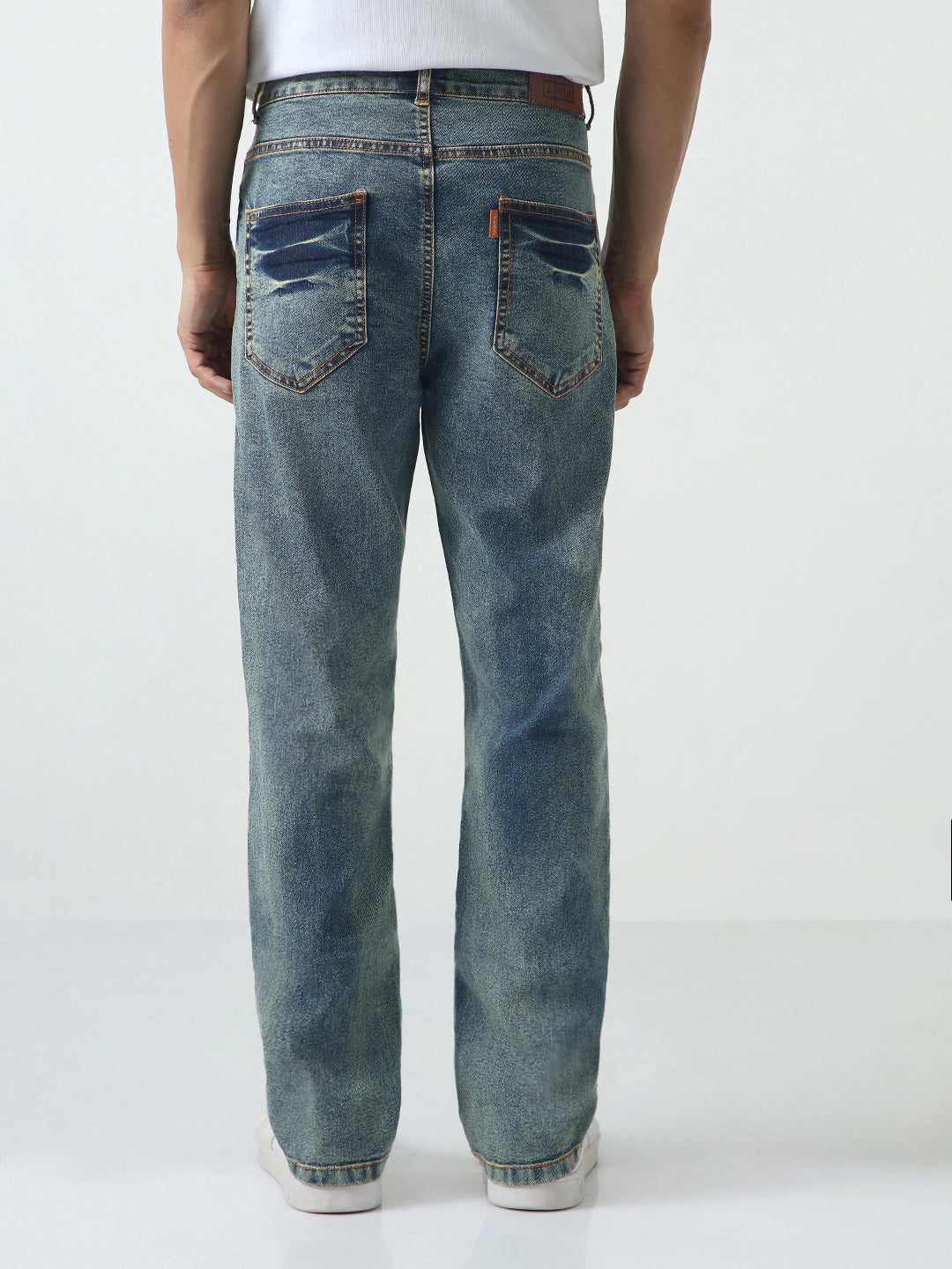 Men's Light Blue Straight Fit Heavy Washed Jeans Stretchable