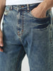 Men's Light Blue Straight Fit Heavy Washed Jeans Stretchable