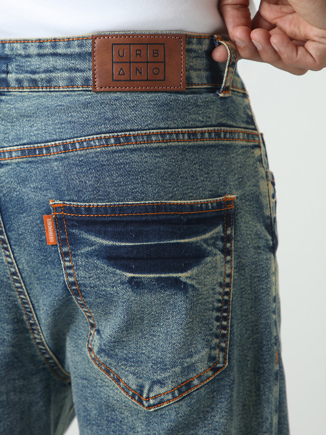 Men's Light Blue Straight Fit Heavy Washed Jeans Stretchable